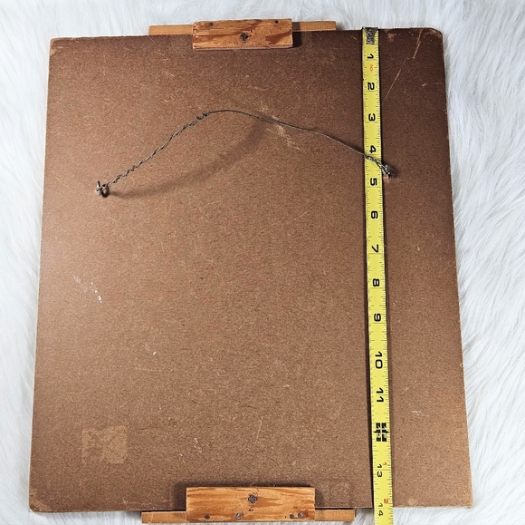 Vintage Signed Pencil Drawing Cat Glass Asian Tray Bamboo Handles 14x12 OOAK - Picture 7 of 8